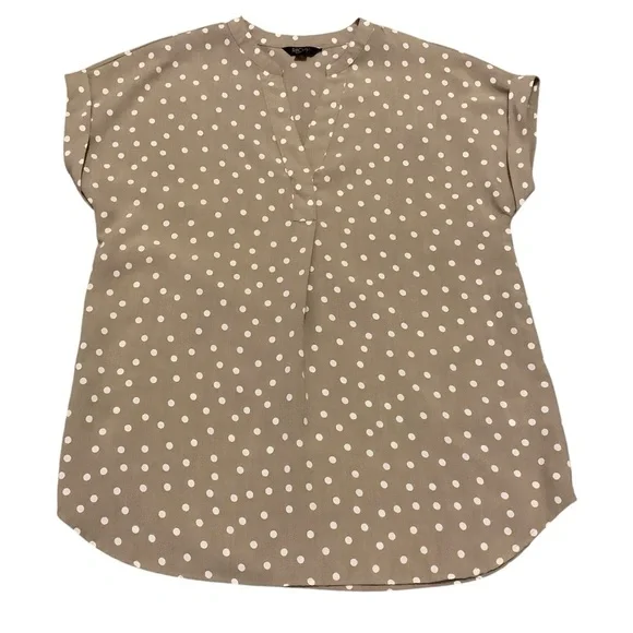 Rachel Roy Tan Polka Dot Split Neck Short Sleeve Blouse/ Size L - Picture 8 of 12